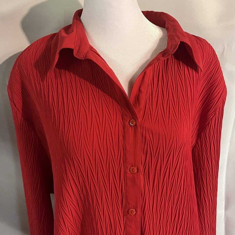 Bonworth Women's Red Textured Flowy Blouse XLP Vintage Feminine Holiday